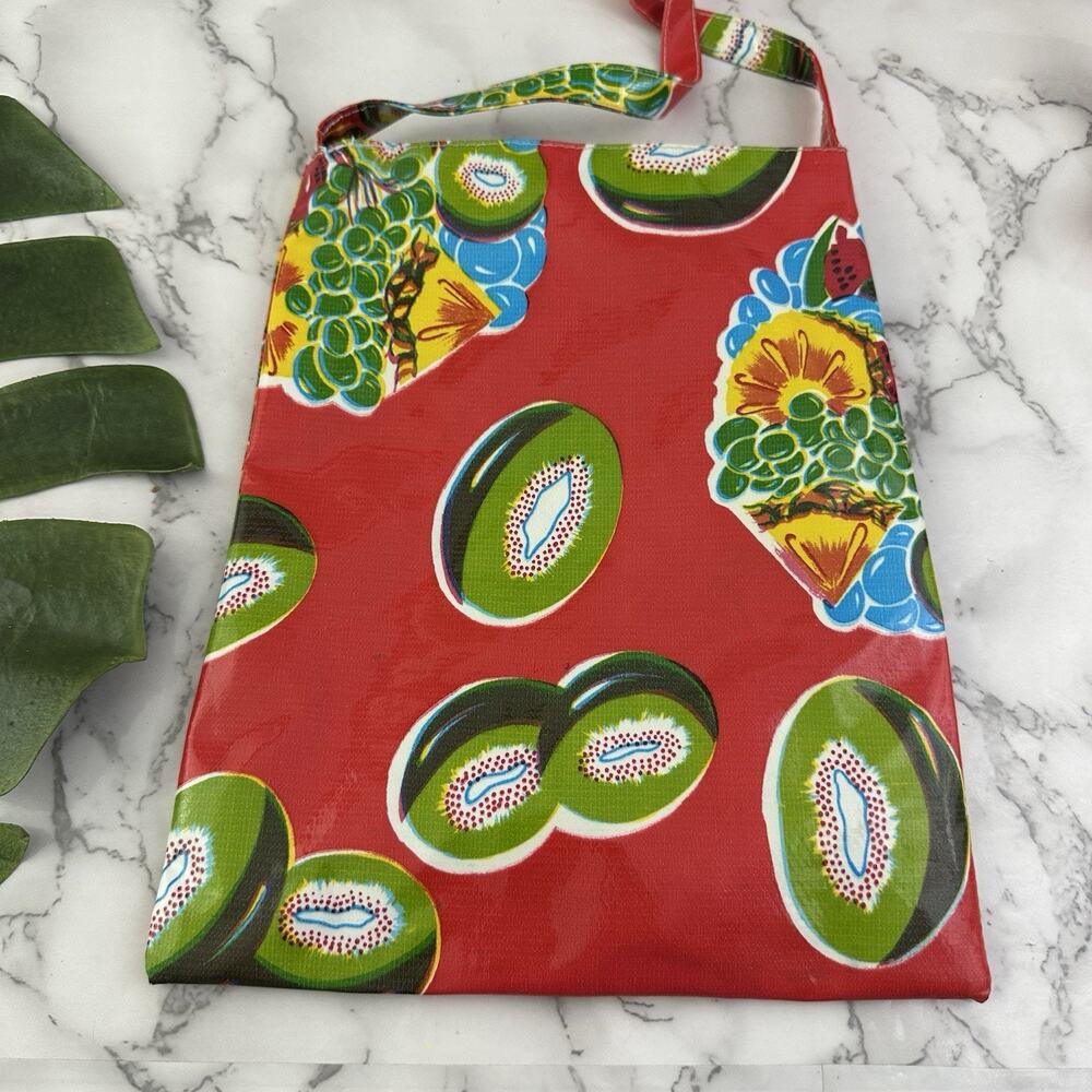 Vintage Y2k Fruit Print Shoulder Bag Purse Coated Canvas Mexico Shopping Retro - Picture 3 of 6